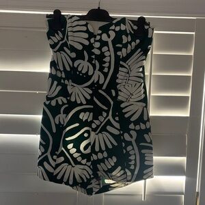 Women's Green and White Printed Shorts Romper
